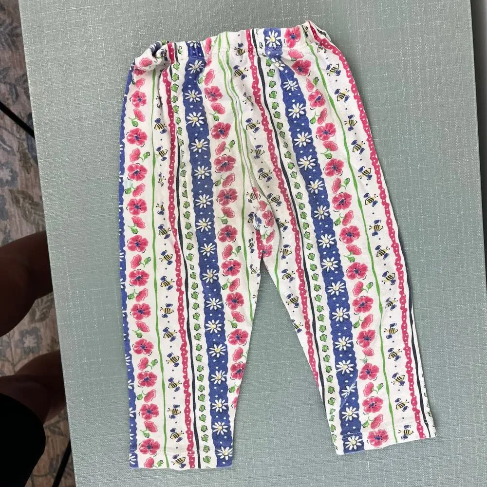 Vintage OshKosh B'gosh Striped Floral Garden Leggings 24 Months